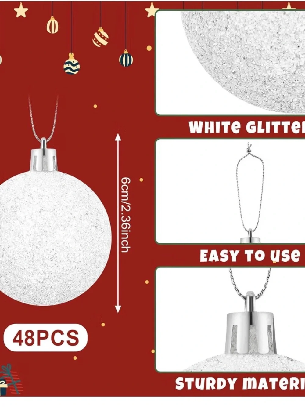 48 Pcs White Christmas Ball Ornaments